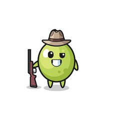 olive hunter mascot holding a gun