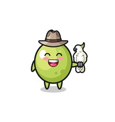 Fototapeta premium olive zookeeper mascot with a parrot