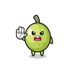 olive character doing stop gesture