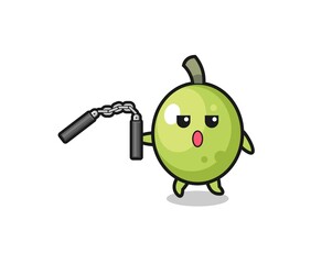 cartoon of olive using nunchaku