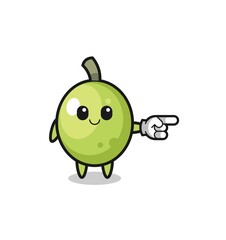 olive mascot with pointing right gesture