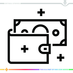 Line icon for budget and track spending illustrations with editable strokes. This vector graphic has customizable stroke width.