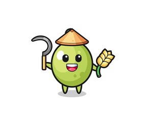 olive Asian farmer holding paddy