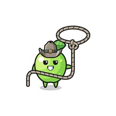 the green apple cowboy with lasso rope