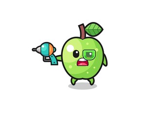 cute green apple holding a future gun