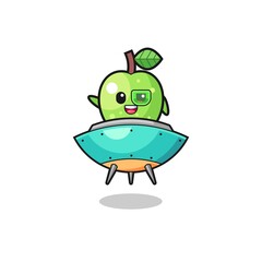 green apple cartoon riding a future spaceship