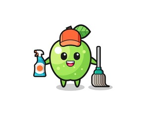 cute green apple character as cleaning services mascot