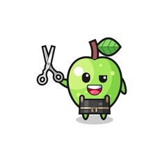 green apple character as barbershop mascot