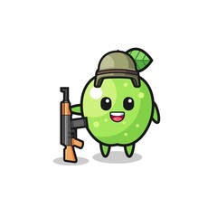 cute green apple mascot as a soldier