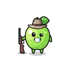 green apple hunter mascot holding a gun