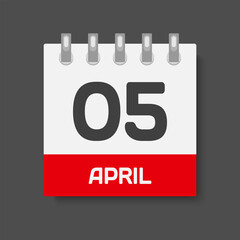 Icon day date 5 April, template calendar page