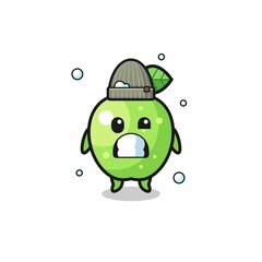 cute cartoon green apple with shivering expression