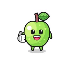 green apple mascot doing thumbs up gesture
