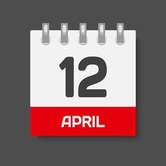 Icon day date 12 April, template calendar page