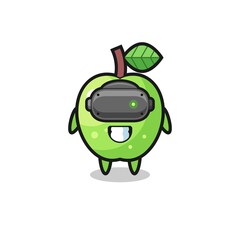 cute green apple using VR headset