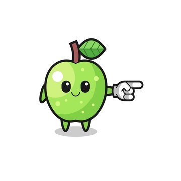 Green Apple Mascot With Pointing Right Gesture