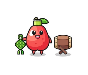 water apple muslim character are celebrating Eid Al Fitr