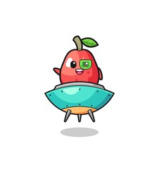 water apple cartoon riding a future spaceship