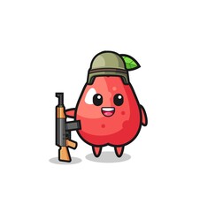 cute water apple mascot as a soldier