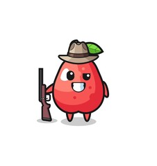water apple hunter mascot holding a gun