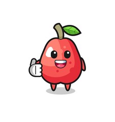 water apple mascot doing thumbs up gesture