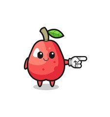 water apple mascot with pointing right gesture