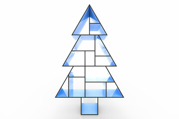 3D rendering. Abstract Christmas tree with asymmetric shelves isolated on white background.