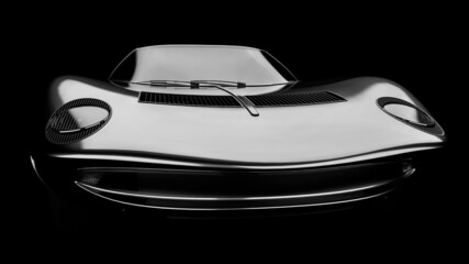 3D realistic illustration. Muscle car isolated on black background. Vintage classic sport car. Black and white.