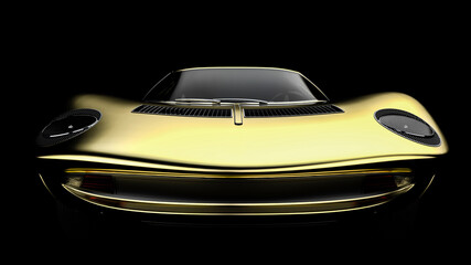 Fototapeta na wymiar 3D realistic illustration. Rendering of a gold color muscle car isolated on black background. Vintage classic sport car.