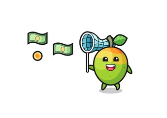 illustration of the mango catching flying money