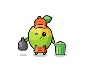 the mascot of cute mango as garbage collector