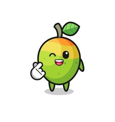 mango character doing Korean finger heart