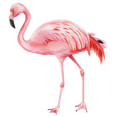 Tropical birds, pink flamingo on an isolated white background, watercolor illustration