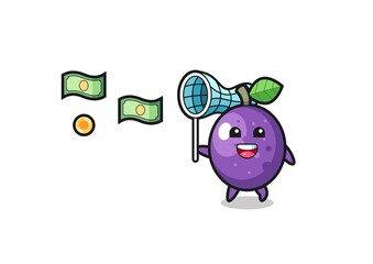illustration of the passion fruit catching flying money