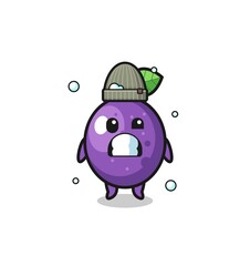 cute cartoon passion fruit with shivering expression