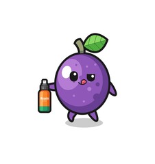 cute passion fruit holding mosquito repellent