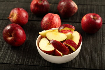 Fototapeta na wymiar Delicious and healthy sweet ripe organic red apples salad .