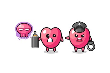 Obraz premium heart symbol cartoon doing vandalism and caught by the police