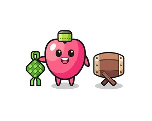 heart symbol muslim character are celebrating Eid Al Fitr