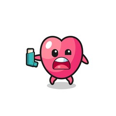 heart symbol mascot having asthma while holding the inhaler