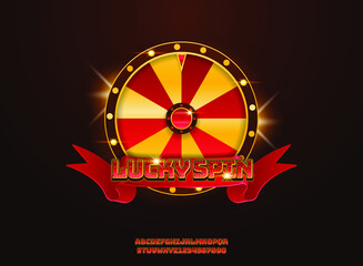 golden red luxury lucky spin with wheel and ribbon casino text effect - obrazy, fototapety, plakaty