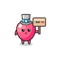 heart symbol cartoon as uncle Sam holding the banner I want you