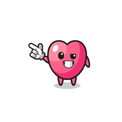 heart symbol mascot pointing top left