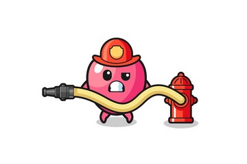 heart symbol cartoon as firefighter mascot with water hose