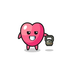 heart symbol mascot lifting kettlebell in the gym