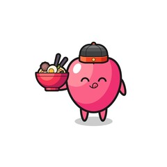 heart symbol as Chinese chef mascot holding a noodle bowl