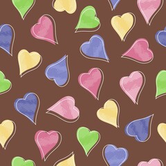 Hearts seamless pattern, hand drawn chocolate color background, great for Valentine's Day, textiles, banners, wrapping, wallpapers - vector design