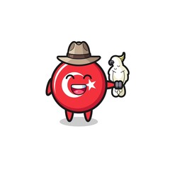 Obraz premium turkey flag zookeeper mascot with a parrot