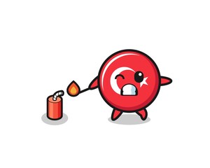 turkey flag mascot illustration playing firecracker