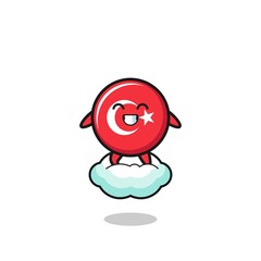 Obraz premium cute turkey flag illustration riding a floating cloud